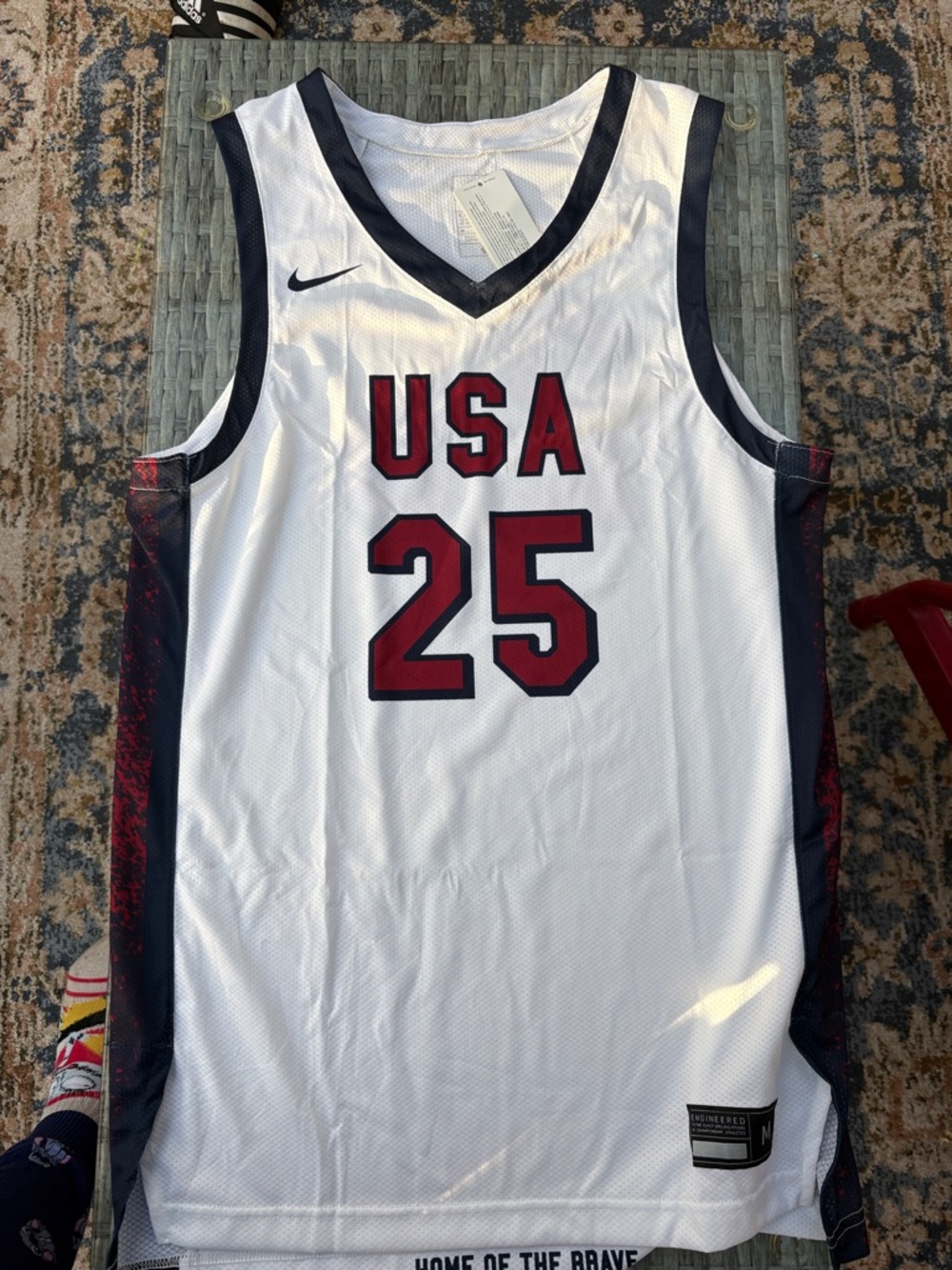 Nike White & Navy USA Basketball Jersey with Red Accents - #25